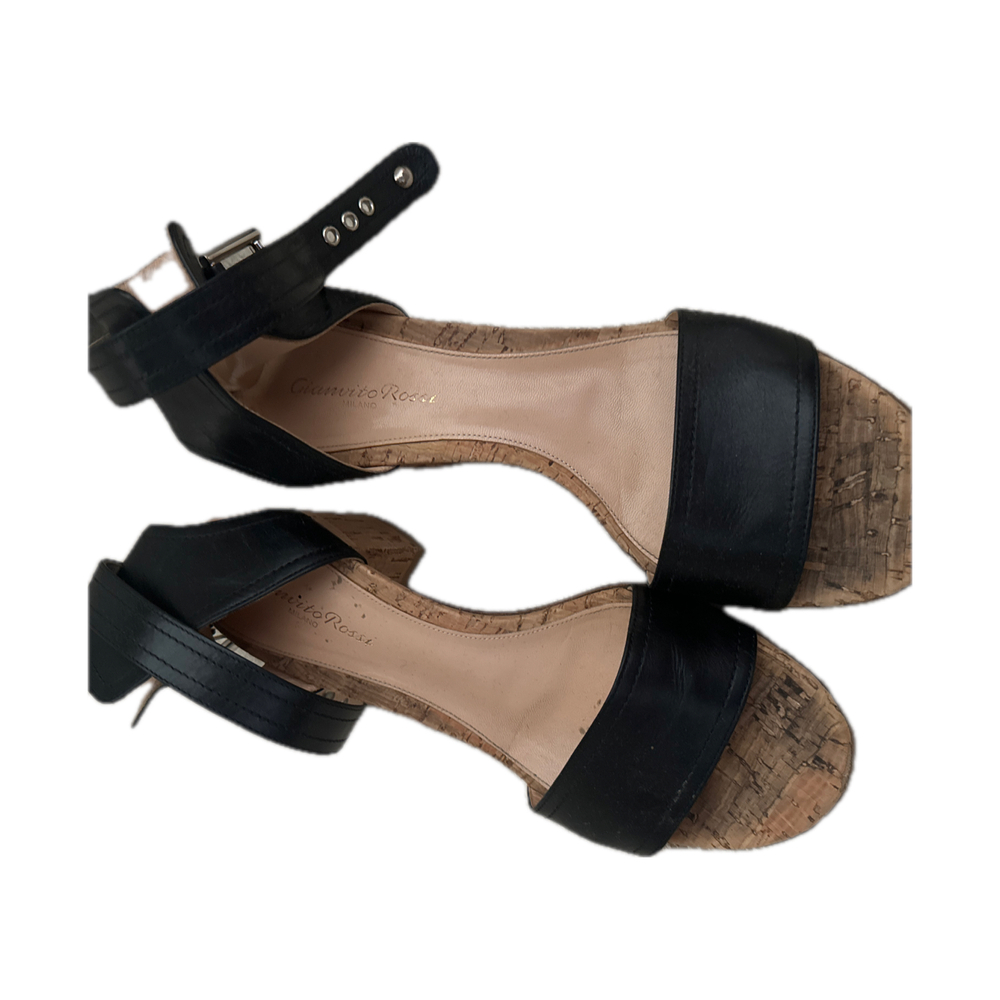 Giovanni Rossi Black Cork Sandal Heels